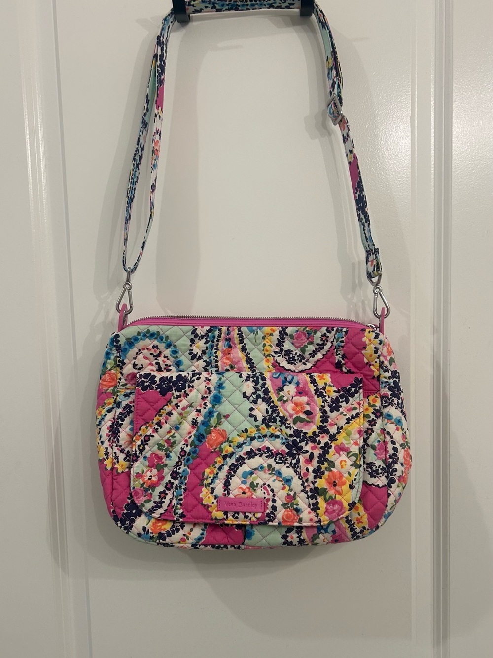 Vera Bradley Quilted Pink Floral Crossbody with Multicolor Paisley